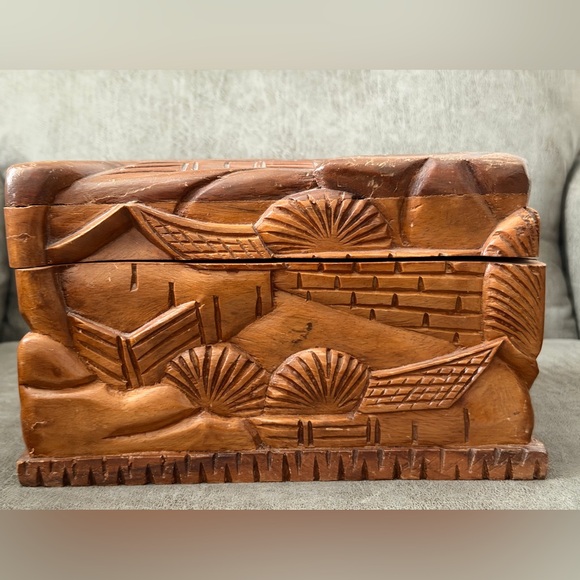Hand-Carved Wooden Box - Picture 2 of 13